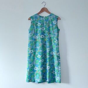 60s Floral Mini Mod Shift Dress Blue Green